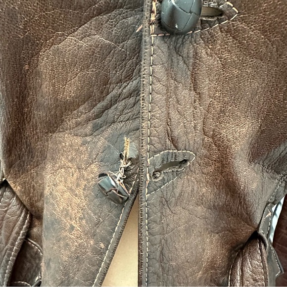 Vintage 70s east west musical brown dagger collar leather jacket S/M - Picture 5 of 12